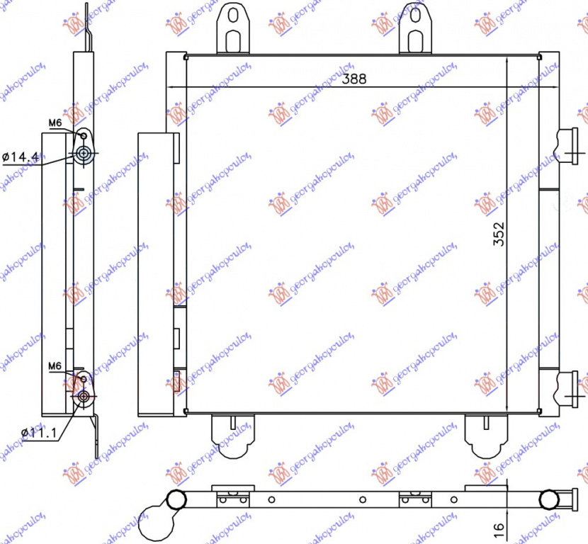 Radiator Ac/ Model (390x350x16) R134a - Citroen C1 2014 , B000995480