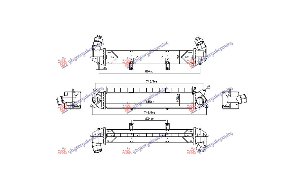 Radiator intercooler Hyundai Kona 1.0 2017-2020 NOU 2827004560 (580x108x90)