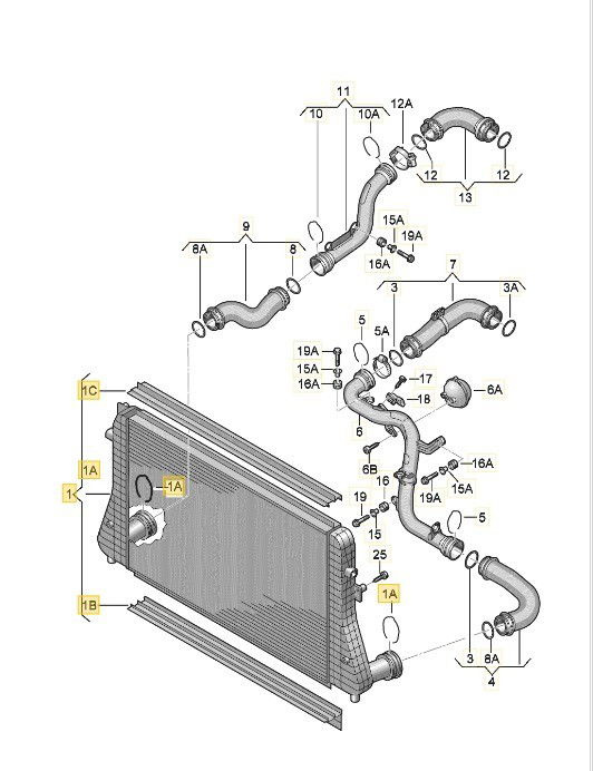 Radiator intercooler Volkswagen Touran (1T1, 1T2) [Fabr 2003-2010] 1K0145803S 2.0 TDI BKD 103 KW / 140CP