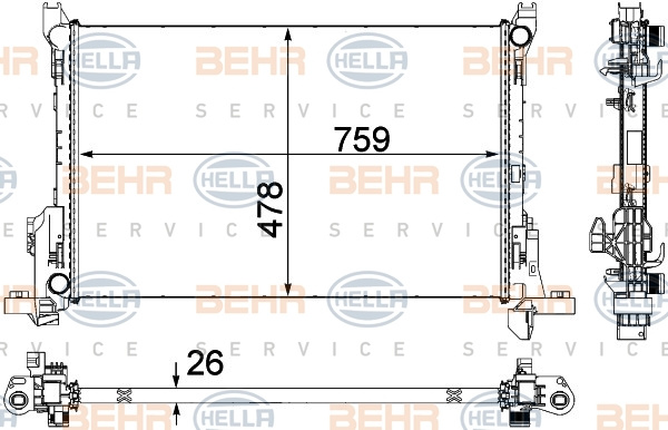 Radiator, racire motor (8MK376701601 HELLA) OPEL,RENAULT,VAUXHALL