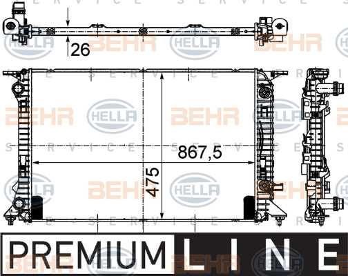 Radiator, racire motor (8MK376745631 HELLA) AUDI,AUDI (FAW),PORSCHE
