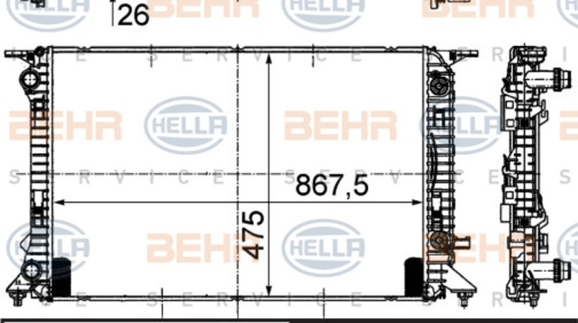 Radiator, racire motor (8MK376745631 HELLA) AUDI,AUDI (FAW),PORSCHE