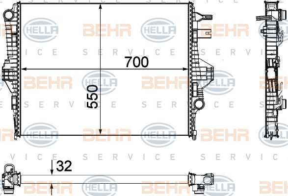 Radiator, racire motor centru (8MK376756341 HELLA) PORSCHE,VW