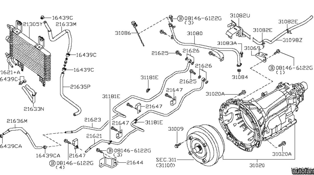 Radiator racire ulei cutie viteze automatica Nissan Navara NISSAN OE 21606EB405