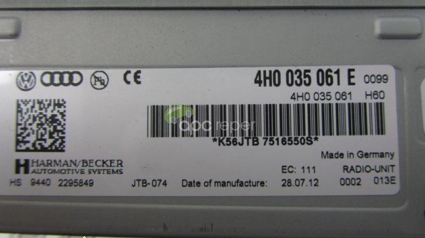 Radio box Audi A8 S8 4H original cod 4H0035061E