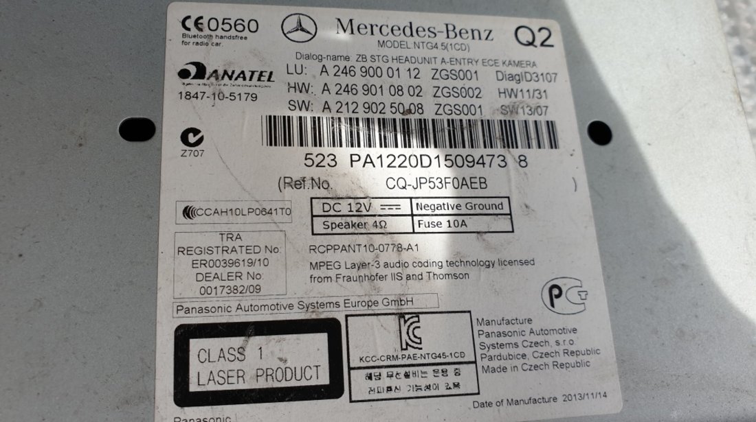 Radio cd auto mercedes b-class w246 a2469000112