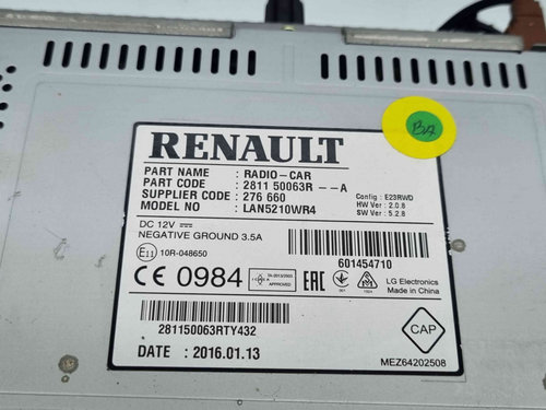 Radio CD cu navigatie Renault Clio 4 [Fabr 2012-2020] 281150063R