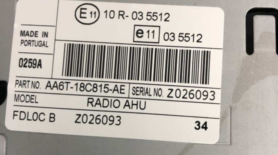 Radio CD Ford Fiesta MK7 Benzina 1.25 Manual, 82hp sedan 2011 (AA6T18C815AE)