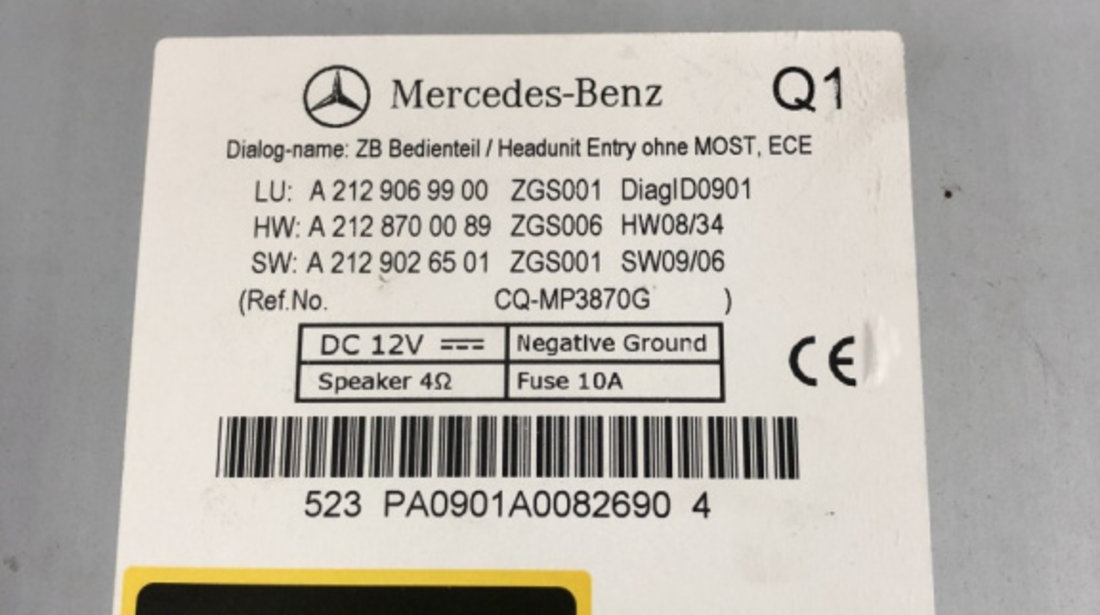 Radio CD Mercedes-Benz E T220 W212 CDI BlueEFFICIENCY 5G-Tronic, 170cp sedan 2010 (A2129069900)