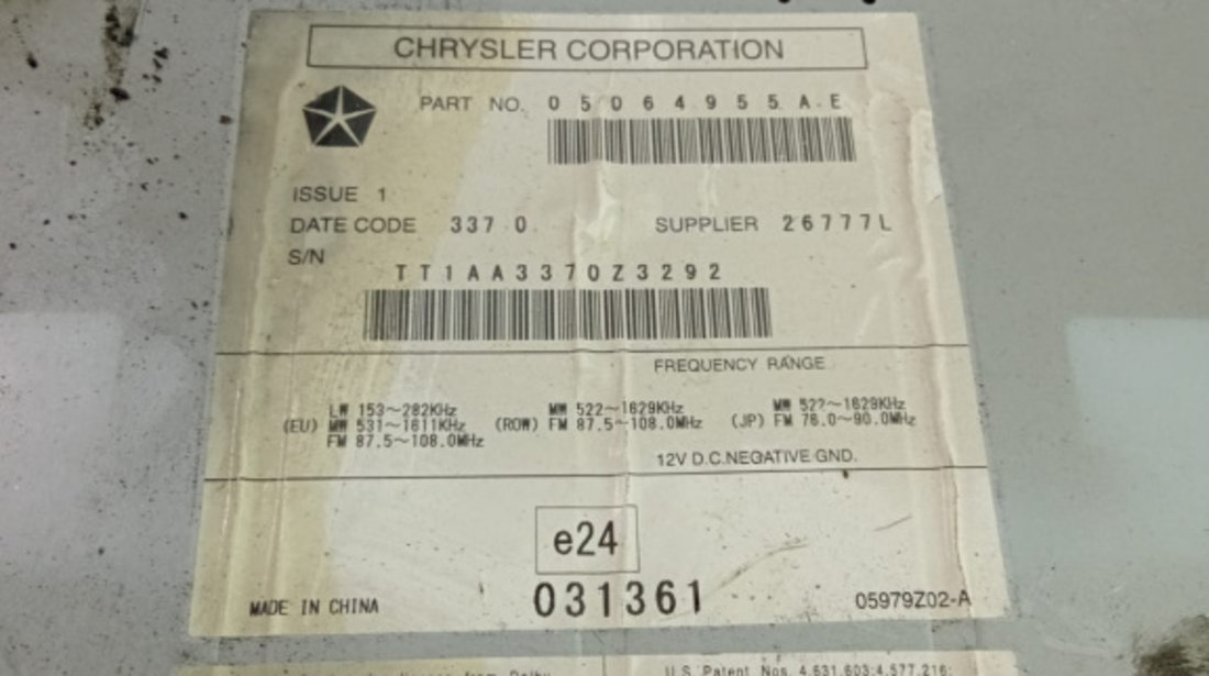 Radio cd mp3 05064955ae Chrysler Voyager 5 [facelift] [2011 - 2020]