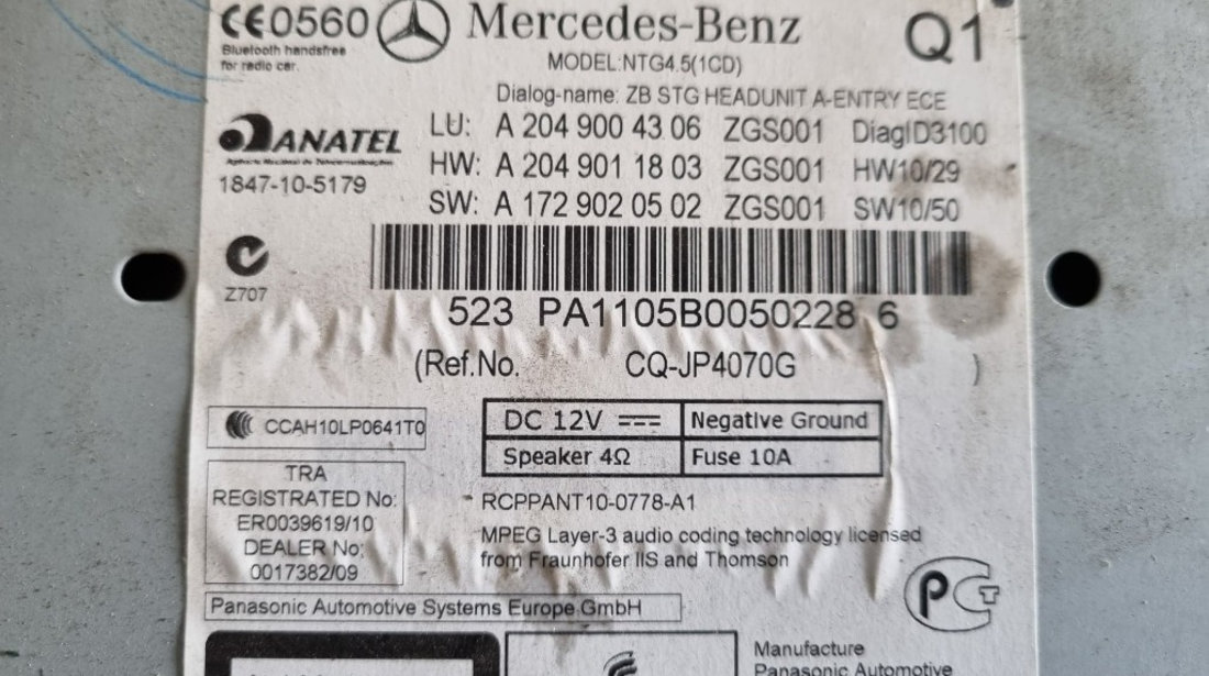 Radio CD-Player MERCEDES-BENZ Clasa C T-modell (S204) cod piesa : A2049004306