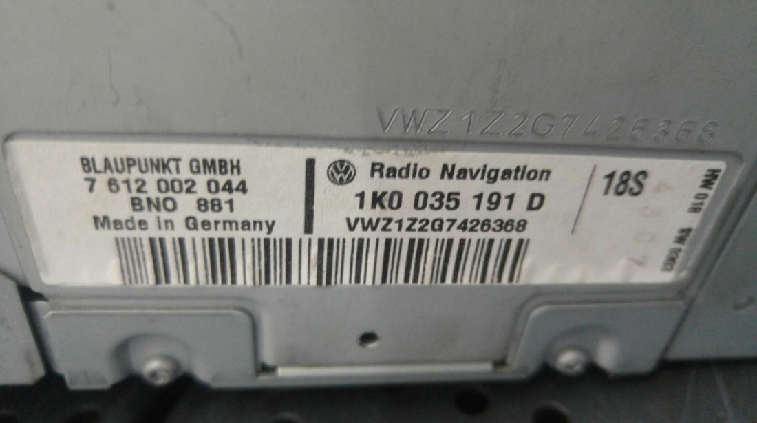 Radio cd player mp3 vw golf 5 plus 5m1 521 1k0035191d 7612002044