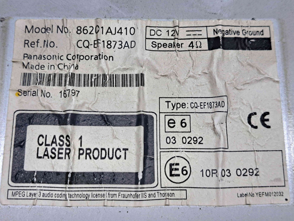 Radio CD SUBARU Outback IV (BM, BR) [Fabr 2009-2014] 86201AJ410