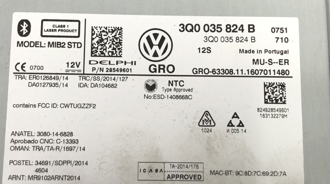 Radio CD Volkswagen Passat B8 R-Line TDI DSG sedan 2017 (3Q0035824B)