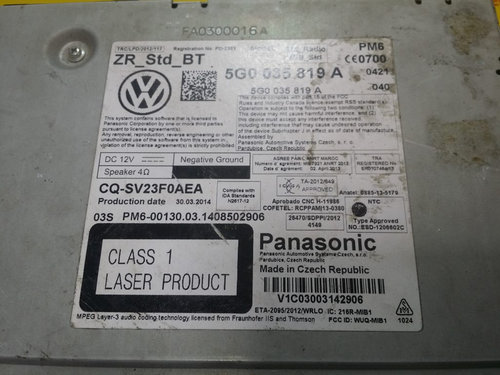 Radio CD VW, 5G0035819A, CQSV23F0AEA