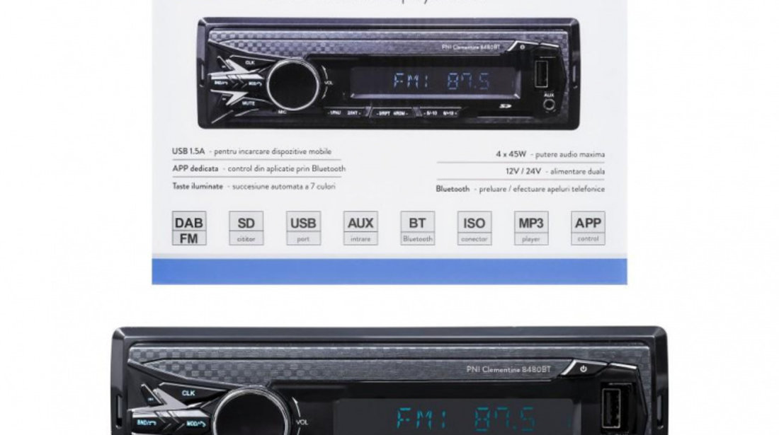 Radio mp3 player auto dab si rds pni clementine 8480bt 4x45w, 12/24v, cu sd, usb, aux, rca, bluetooth si usb 1.5a UNIVERSAL Universal #6 PNI-8480BT