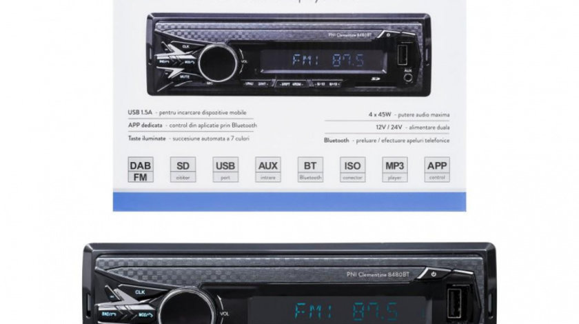 Radio mp3 player auto dab si rds pni clementine 8480bt 4x45w, 12/24v, cu sd, usb, aux, rca, bluetooth si usb 1.5a UNIVERSAL Universal #6 PNI-8480BT