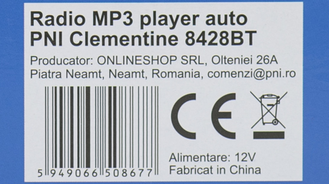 Radio MP3 player auto PNI Clementine 8428BT 4x45w 1 DIN cu SD, USB, AUX, RCA si Bluetooth PNI-8428BT