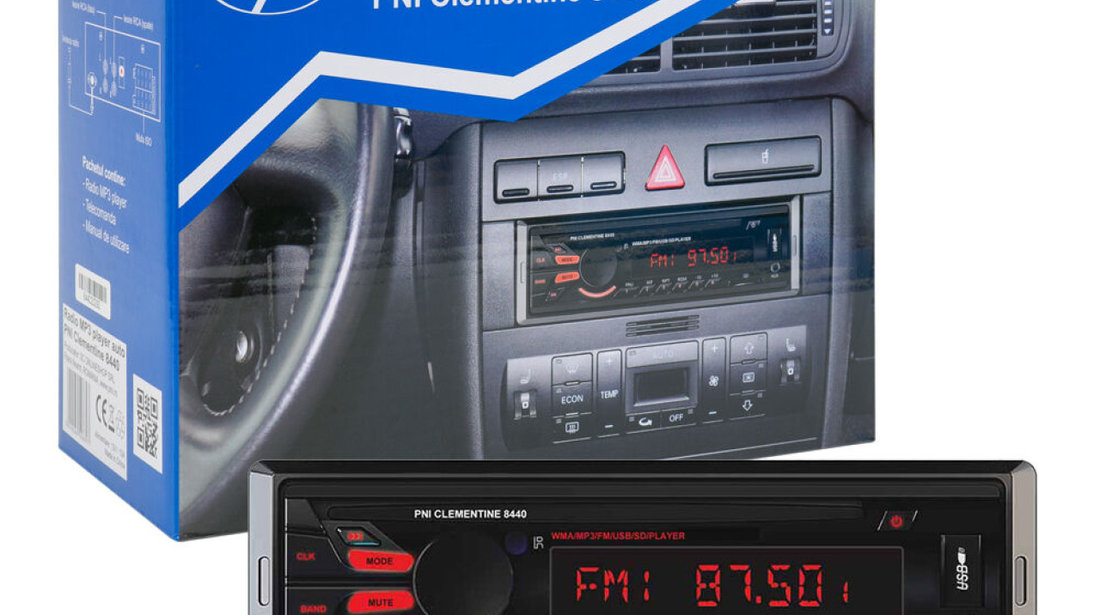 Radio MP3 player auto PNI Clementine 8440 4x45w 1 DIN cu SD, USB, AUX, RCA