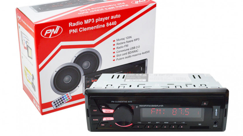 Radio MP3 Player Auto Pni Clementine 8440 4x45W 12V 1 Din Cu SD Usb Aux Rca 170621-1
