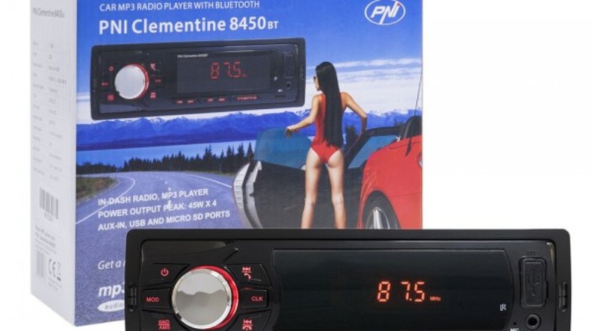 Radio MP3 player auto PNI Clementine 8450BT 4x45w 1 DIN cu SD, USB, AUX, RCA si Bluetooth