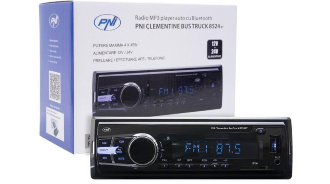 Radio mp3 player auto pni clementine bus truck 8524bt rds 4x45w 12v/24v cu sd, usb, aux, rca si bluetooth UNIVERSAL Universal #6 PNI-8524BT