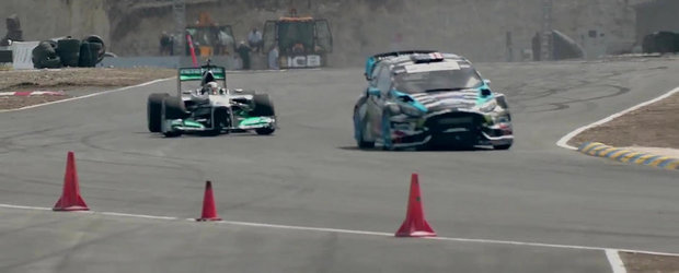 Rallycross vs Formula 1: Duel spectaculos intre Ken Block si Lewis Hamilton