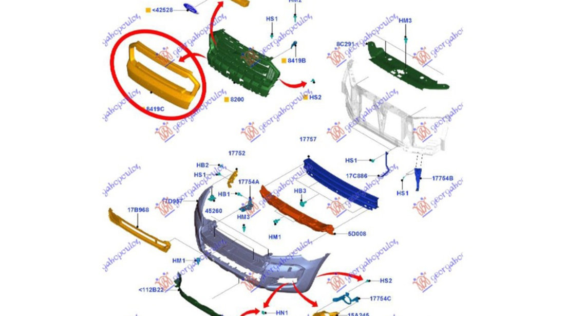 Rama grila bara fata Ford Ranger 2015-2019 NOUA 1937594 EB3B-8B189-B (CROMAT)