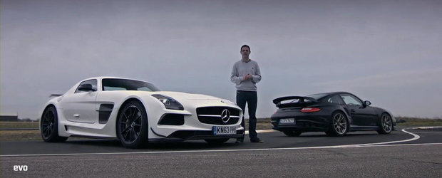 Razboiul Lumilor: Duel pe circuit intre SLS AMG Black Series si 911 GT2 RS