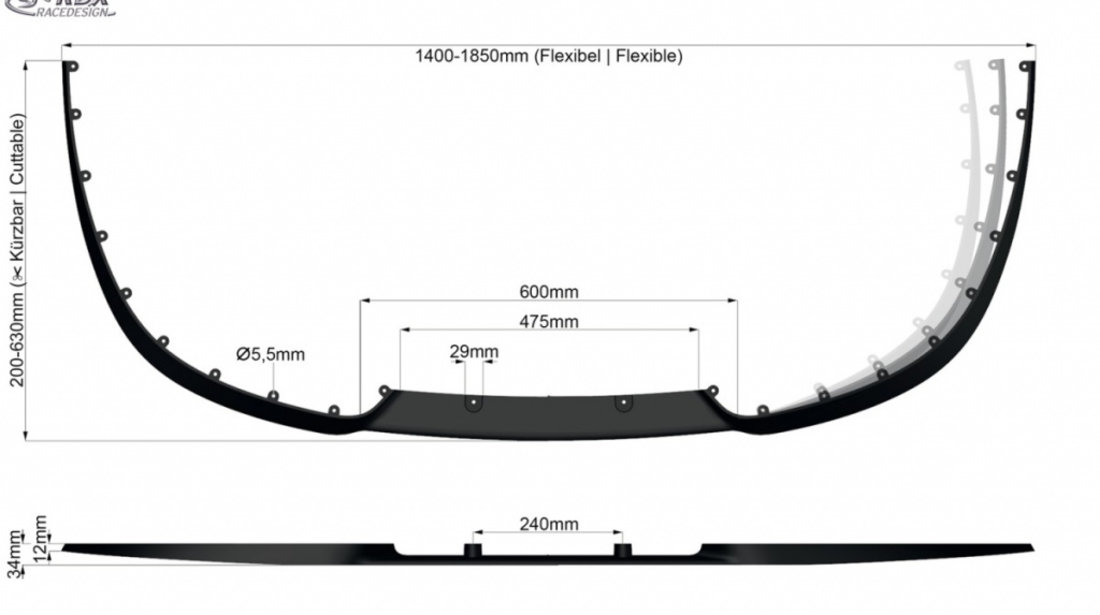 RDX Prelungire Spoiler Bara Fata Universala CUP2.0 Prelungire Spoiler Bara fata Cup Spoiler Lippe Schwert RDCL001 material Plastic