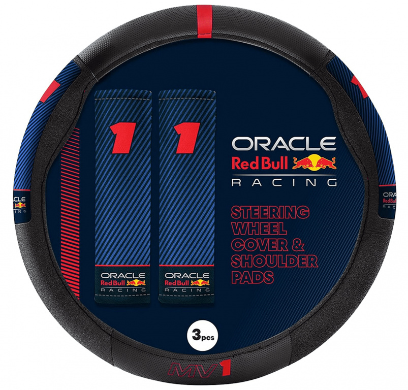 Red Bull Racing Husa Volan 38cm + Set 2 Buc Protectie Centura Siguranta Negru / Rosu 55660