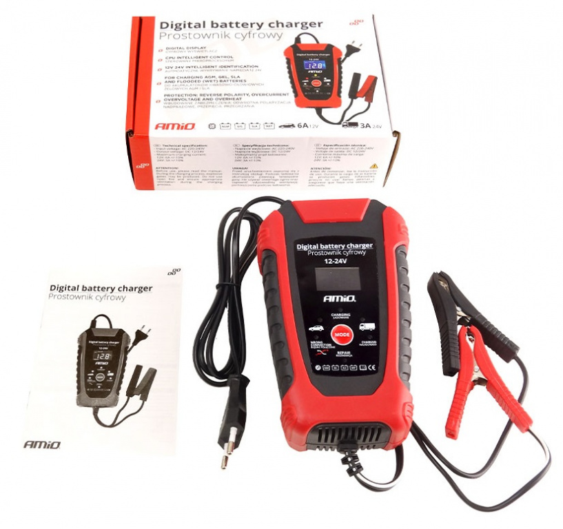 Redresor Digital, Încărcător Baterie 6A/3A, 12V/24V Amio DBC-03 02379