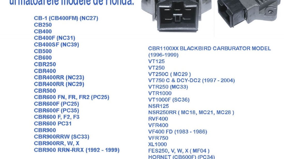 Releu incarcare honda cbr f1, f2, f3, f4, cb 500, cbr 900 rr,  hornet, Deauville, SHADOW