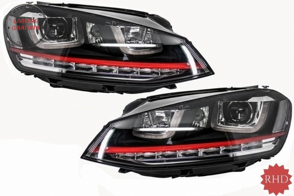 RHD Faruri 3D LED VW Golf 7 VII (2012-2017) R20 GTI Design Semnal Dinamic LED- livrare gratuita