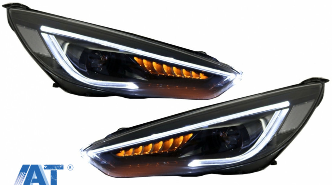 RHD Faruri LED DRL compatibil cu Ford Focus III Mk3 Facelift (2015-2017) Bi-Xenon Design Semnalizare Dinamica