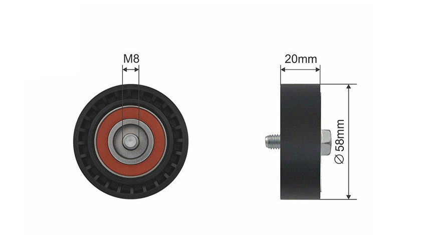 ROLA INTINZATOR CUREA TRANSMISIE, AUDI A1; SEAT ALHAMBRA, IBIZA IV, IBIZA IV SC, IBIZA IV ST; SKODA FABIA II, SCALA; VW BEETLE, CC B7, EOS, GOLF PLUS V, GOLF V 1.4-1.6 11.05-