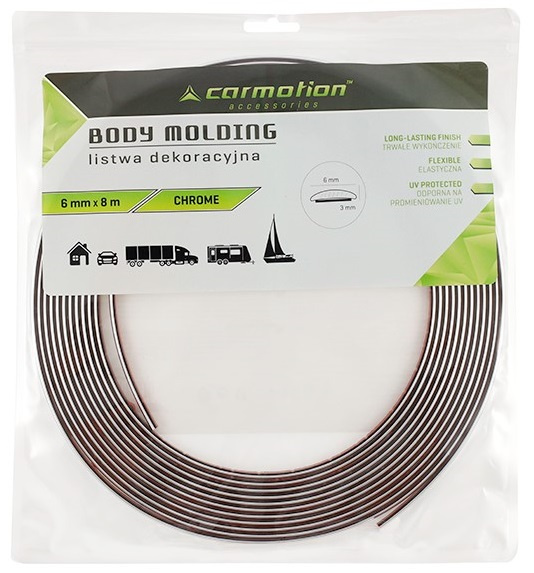 Rola Ornament Bandă Decorativă Crom Cu Adeziv 6mm x 8m Carmotion 58994