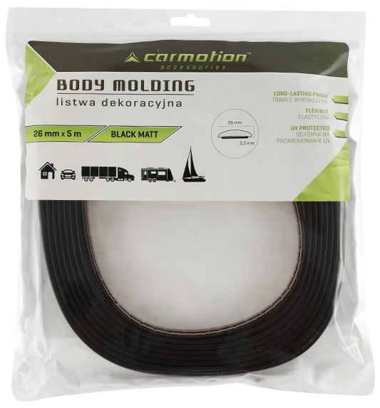 Rola Ornament Banda Decorativa Negru Mat Cu Adeziv 26mm x 5m Carmotion 86175