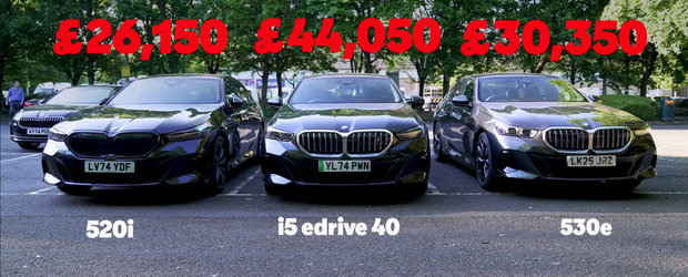 Sa fie cu motor termic, electric sau plug-in hybrid? Test comparativ intre noul BMW 520i, BMW i5 eDrive40 si BMW 530e