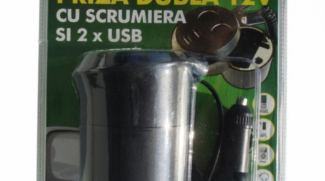 Scrumiera Cu Priza Bricheta Dubla Si 2 Usb-uri 12V Ro Group 999EL1608