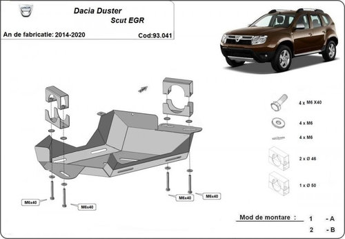 Scut metalic clapeta EGR Dacia Duster 2013-2017