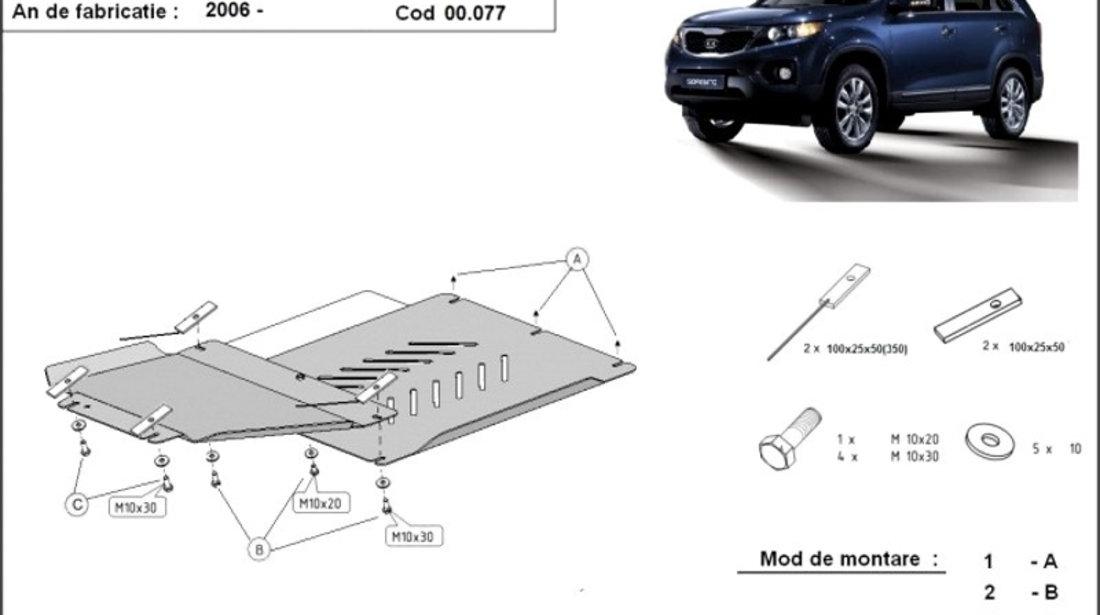 Scut metalic cutie de viteze si diferential Kia Sorento 2006-2009