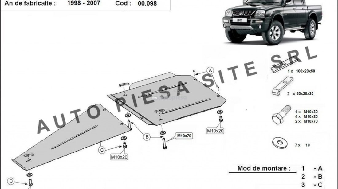 Scut metalic cutie + diferential Mitsubishi L200 fabricat in perioada 1998-2007 APS-00,098 piesa NOUA