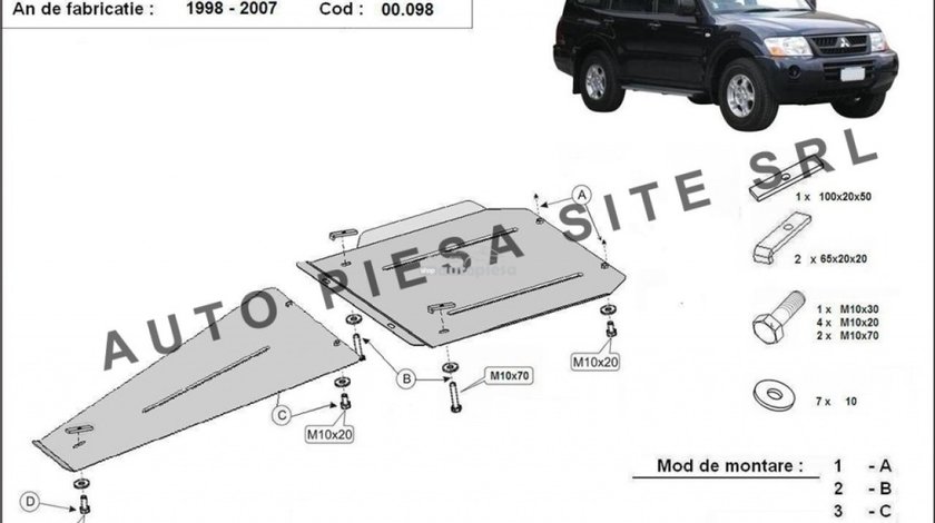 Scut metalic cutie + diferential Mitsubishi Pajero 3 III fabricat in perioada 2000 - 2007 APS-00,098 produs NOU