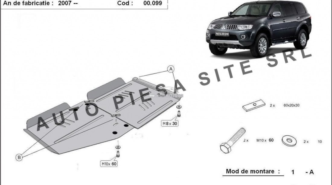 Scut metalic cutie + diferential Mitsubishi Pajero Sport 2 II fabricat incepand cu 2007 APS-00,099 piesa NOUA