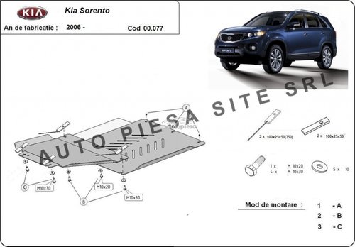 Scut metalic cutie viteze + diferential Kia Sorento fabricata incepand cu 2006 APS-00,077 piesa NOUA