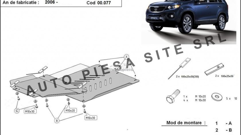 Scut metalic cutie viteze + diferential Kia Sorento fabricata incepand cu 2006 APS-00,077 piesa NOUA