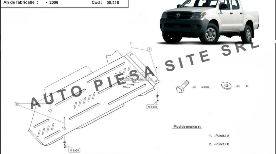 Scut metalic cutie viteze + diferential Toyota Hilux fabricata incepand cu 2006 APS-00,216 piesa NOUA