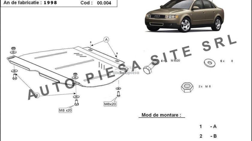 Scut metalic cutie viteze manuala Audi A4 B6 (4 cilindrii) fabricat in perioada 2001 - 2005 APS-00,004 piesa NOUA