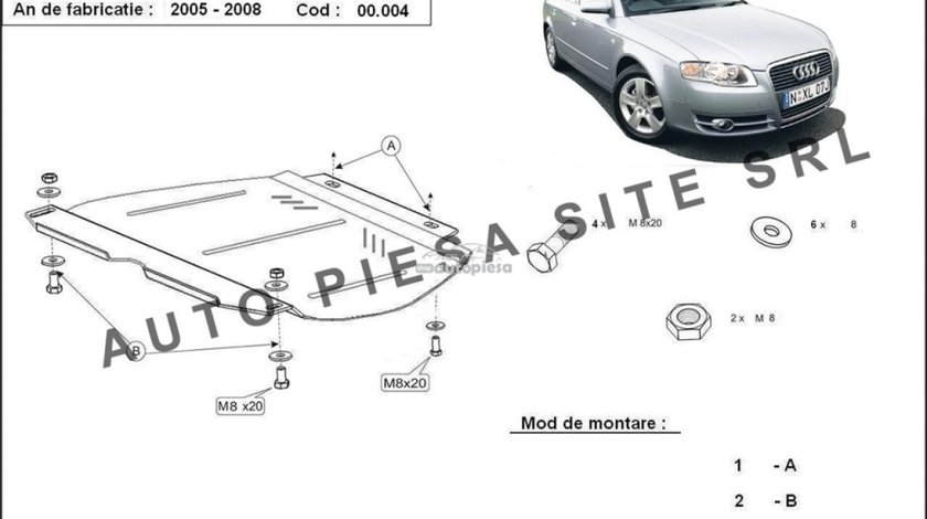 Scut metalic cutie viteze manuala Audi A4 B7 (4 cilindrii) fabricat in perioada 2005 - 2008 APS-00,004 piesa NOUA